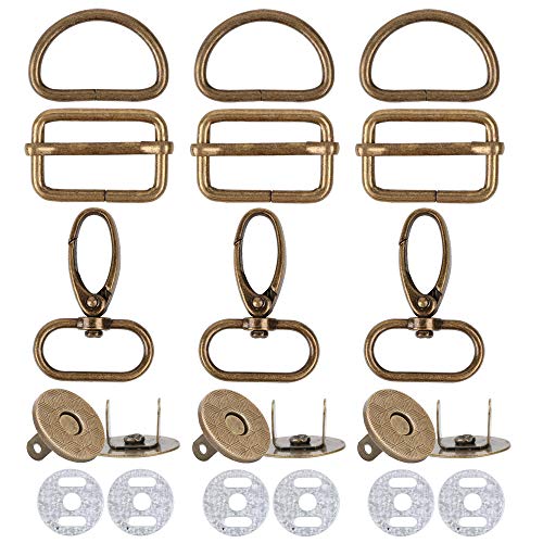VINFUTUR 40pcs 25mm-10pcs Hebillas Metálicas Mochila en D+10pcs Anillas Rectangular Bolso+10pcs Hebillas Metal con Gancho Giratorio+10pcs Cierre Magnético para Correa Cinturón Mochila DIY