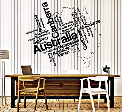 Vinilo de pared Mapa de Australia Ciudades continentales decoración de arte de vinilo Vinilo de pared Mapa de Australia Ciudades continentales decoración de arte de vinilo