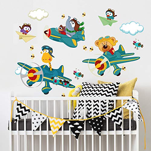 Vinilo infantil kina R00036 - Carrera de aviones - Medidas 120x30 cm - Decoración de pared, Vinilos decorativos, Papel pintado