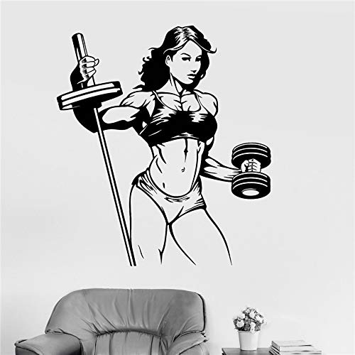 Vinilo Tatuajes de pared Fitness Mujer Gimnasio Deportes Chica Pegatinas de dibujos animados Sala de vinilo Arte Decoración Decoración para el hogar Etiqueta de La Pared Extraíble 58 * 60 CM