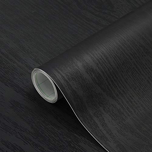 Vinilos para Muebles Grano de Madera Papel Adhesivo 61×500cm Rollo Vinilo Autoadhesivo Papel para Escritorios, Encimeras, Superficies de Muebles Negro