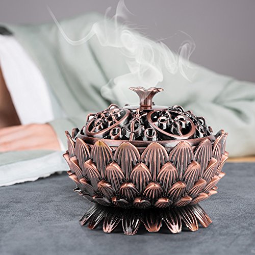 Vintage Quemador de Incienso Lotus Forma Aleación Herramienta de Decoración de Hogar Ideal para Yoga Sala de Meditación