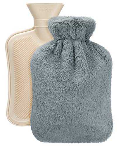 Vintoney Bolsa de Agua Caliente, Botellas de Agua Caliente con Suave Felpa Funda 2L Natural Goma Agua Caliente Bolsa Hot Water Bottle para Mantener el Agua Gris