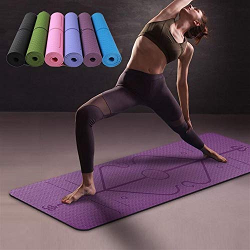Vioaplem 1830 * 610 * 6 mm TPE Yoga Mat con la Posición Línea Antideslizante Alfombra de Fitness for Principiantes Ambiental colchonetas for Gimnasia Yoga Colchonetas (Color : Light Purple)