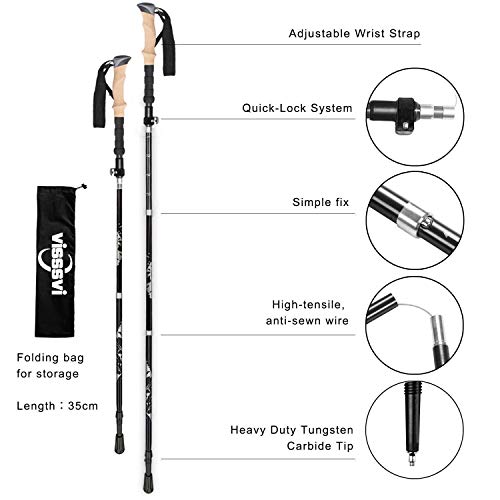 VISSSVI Bastones de Senderismo Bastones Trekking Plegables 2pcs 35cm-125cm de Aleación de Aluminio 7075 Telescópico, Plegable, Ultraligero para Senderismo, Camping, montañismo(Negro) VISSSVI Bastones de Senderismo Bastones Trekking Plegables 2pcs 35cm-125cm de Aleación de Aluminio 7075 Telescópico, Plegable, Ultraligero para Senderismo, Camping, montañismo(Negro)