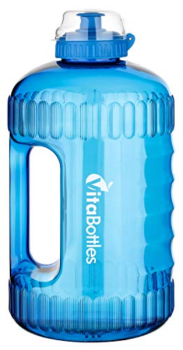 VitaBottles Gimnasio Fitness Botella para Beber 2.2 litros XXXL Libre de BPA Libre de DHEP Azul Deportes Botella para Beber Contenedor de Agua Galón de Agua