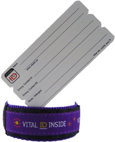 Vital ID Pulsera de identificación médica,para adultos y niños,100% resistente al agua,tarjeta de inserción antirroturas,almacena contactos de emergencia, medicación, familiares y allegados,compatible con smartphones, color Purple with Flowers, tamaño Sma Vital ID Pulsera de identificación médica,para adultos y niños,100% resistente al agua,tarjeta de inserción antirroturas,almacena contactos de emergencia, medicación, familiares y allegados,compatible con smartphones, color Purple with Flowers, tamaño Sma