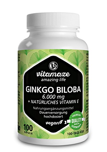 Vitamaze® Ginkgo Biloba Cápsulas 6000 mg de Dosis Alta, Extracto de Gingko Biloba Vegano 50:1, 100 Cápsulas para 100 Días, Suplementos Puro sin Aditivos Innecesarios, Calidad Alemana Vitamaze® Ginkgo Biloba Cápsulas 6000 mg de Dosis Alta, Extracto de Gingko Biloba Vegano 50:1, 100 Cápsulas para 100 Días, Suplementos Puro sin Aditivos Innecesarios, Calidad Alemana
