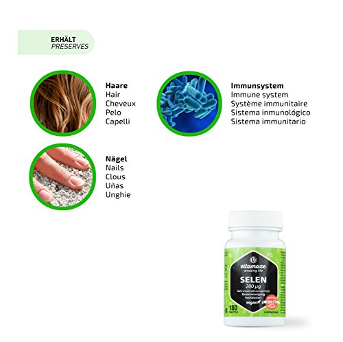 Vitamaze® Selenio de Dosis Alta 200 mcg, 180 Comprimidos Veganos para 6 Meses, Selenio Pastillas adecuado para Mujer y Hombre sin Aditivos Innecesarios, Suplemento de calidad de Alemania Vitamaze® Selenio de Dosis Alta 200 mcg, 180 Comprimidos Veganos para 6 Meses, Selenio Pastillas adecuado para Mujer y Hombre sin Aditivos Innecesarios, Suplemento de calidad de Alemania