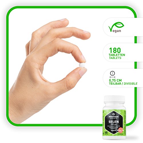 Vitamaze® Selenio de Dosis Alta 200 mcg, 180 Comprimidos Veganos para 6 Meses, Selenio Pastillas adecuado para Mujer y Hombre sin Aditivos Innecesarios, Suplemento de calidad de Alemania Vitamaze® Selenio de Dosis Alta 200 mcg, 180 Comprimidos Veganos para 6 Meses, Selenio Pastillas adecuado para Mujer y Hombre sin Aditivos Innecesarios, Suplemento de calidad de Alemania