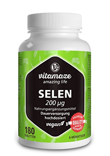 Vitamaze® Selenio de Dosis Alta 200 mcg, 180 Comprimidos Veganos para 6 Meses, Selenio Pastillas adecuado para Mujer y Hombre sin Aditivos Innecesarios, Suplemento de calidad de Alemania Vitamaze® Selenio de Dosis Alta 200 mcg, 180 Comprimidos Veganos para 6 Meses, Selenio Pastillas adecuado para Mujer y Hombre sin Aditivos Innecesarios, Suplemento de calidad de Alemania
