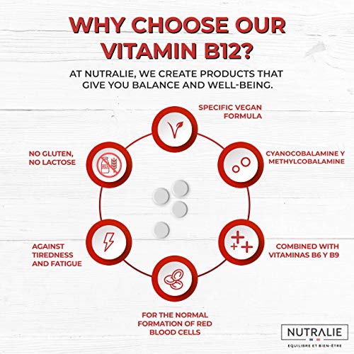 Vitamina B12 Vegana 2000mcg Cianocobalamina y Metilcobalamina | Alta Potencia Sin Aditivos | Reducción Cansancio y Formación Glóbulos Rojos con B9 y B6 | 120 Comprimidos Veganos Nutralie Vitamina B12 Vegana 2000mcg Cianocobalamina y Metilcobalamina | Alta Potencia Sin Aditivos | Reducción Cansancio y Formación Glóbulos Rojos con B9 y B6 | 120 Comprimidos Veganos Nutralie