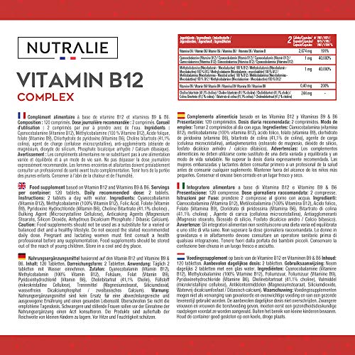 Vitamina B12 Vegana 2000mcg Cianocobalamina y Metilcobalamina | Alta Potencia Sin Aditivos | Reducción Cansancio y Formación Glóbulos Rojos con B9 y B6 | 120 Comprimidos Veganos Nutralie Vitamina B12 Vegana 2000mcg Cianocobalamina y Metilcobalamina | Alta Potencia Sin Aditivos | Reducción Cansancio y Formación Glóbulos Rojos con B9 y B6 | 120 Comprimidos Veganos Nutralie