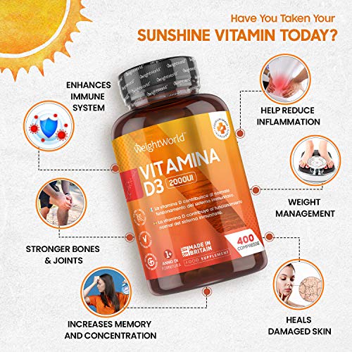 Vitamina D3 2000 UI 400 Comprimidos - Vitamina D Colecalciferol Vegetariano, Para más de 1 Año de Suministro Contribuye a la Función Normal del Sistema Inmunológico, Para Huesos Dientes Músculos Vitamina D3 2000 UI 400 Comprimidos - Vitamina D Colecalciferol Vegetariano, Para más de 1 Año de Suministro Contribuye a la Función Normal del Sistema Inmunológico, Para Huesos Dientes Músculos