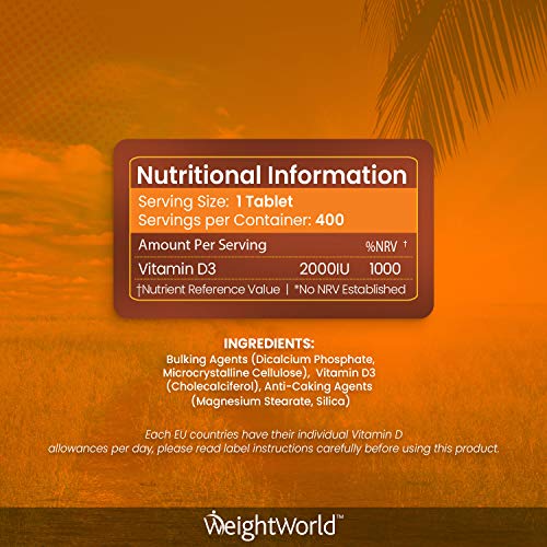 Vitamina D3 2000 UI 400 Comprimidos - Vitamina D Colecalciferol Vegetariano, Para más de 1 Año de Suministro Contribuye a la Función Normal del Sistema Inmunológico, Para Huesos Dientes Músculos Vitamina D3 2000 UI 400 Comprimidos - Vitamina D Colecalciferol Vegetariano, Para más de 1 Año de Suministro Contribuye a la Función Normal del Sistema Inmunológico, Para Huesos Dientes Músculos