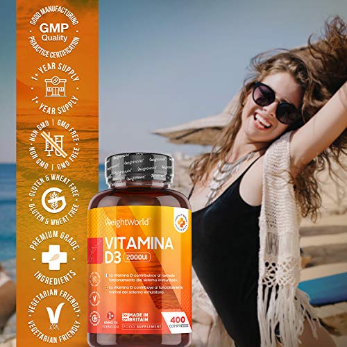 Vitamina D3 2000 UI 400 Comprimidos - Vitamina D Colecalciferol Vegetariano, Para más de 1 Año de Suministro Contribuye a la Función Normal del Sistema Inmunológico, Para Huesos Dientes Músculos Vitamina D3 2000 UI 400 Comprimidos - Vitamina D Colecalciferol Vegetariano, Para más de 1 Año de Suministro Contribuye a la Función Normal del Sistema Inmunológico, Para Huesos Dientes Músculos