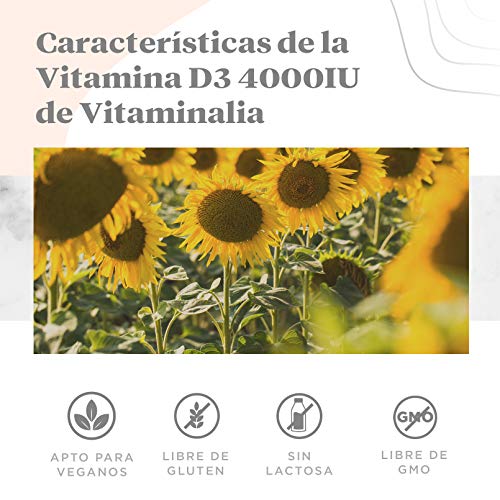 Vitamina D3 4000 IU de Vitaminalia | Vitamina D Colecalciferol de Máxima Absorción + Alta Dosis | Suplemento Vitamina D3 para 1 Año | Apto Vegetariano, Sin Gluten, Sin Lactosa, Sin GMO | 365 Tabletas Vitamina D3 4000 IU de Vitaminalia | Vitamina D Colecalciferol de Máxima Absorción + Alta Dosis | Suplemento Vitamina D3 para 1 Año | Apto Vegetariano, Sin Gluten, Sin Lactosa, Sin GMO | 365 Tabletas
