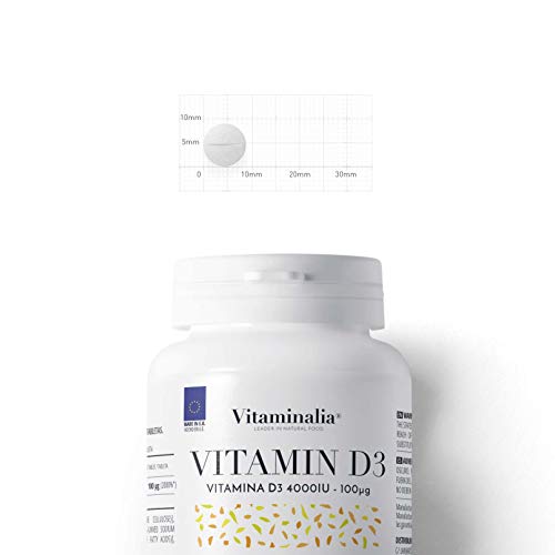 Vitamina D3 4000 IU de Vitaminalia | Vitamina D Colecalciferol de Máxima Absorción + Alta Dosis | Suplemento Vitamina D3 para 1 Año | Apto Vegetariano, Sin Gluten, Sin Lactosa, Sin GMO | 365 Tabletas Vitamina D3 4000 IU de Vitaminalia | Vitamina D Colecalciferol de Máxima Absorción + Alta Dosis | Suplemento Vitamina D3 para 1 Año | Apto Vegetariano, Sin Gluten, Sin Lactosa, Sin GMO | 365 Tabletas