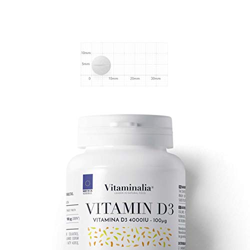 Vitamina D3 4000 IU de Vitaminalia | Vitamina D Colecalciferol de Máxima Absorción + Alta Dosis | Suplemento Vitamina D3 para 1 Año | Apto Vegetariano, Sin Gluten, Sin Lactosa, Sin GMO | 365 Tabletas