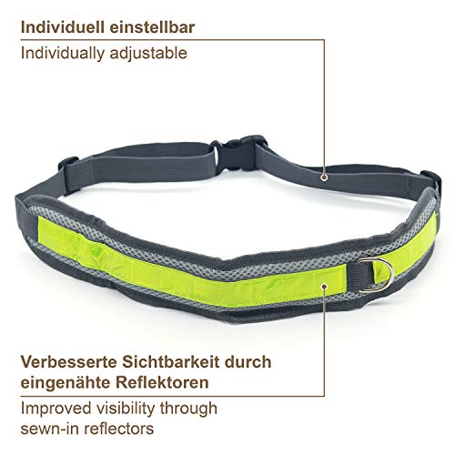 vitazoo Correa para Perros Gris con cinturón Abdominal, elástica 1,2 m - 2,0 m, con Cintas reflectoras, Ideal para Perros Grandes y medianos - Correa para Jogging, pasear Perro con Manos Libres