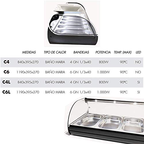 Vitrina Calienta Tapas 4 bandejas con LED - Maquinaria Bar Hostelería