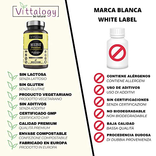 Vittalogy Multivit Premium. Multivitaminas Con Sales Minerales y Probióticos. Combate El Cansancio Y Aumenta Las Defensas. Hombre Y Mujer. Mejora En El Deporte Y Estudio. 120 Cápsulas.