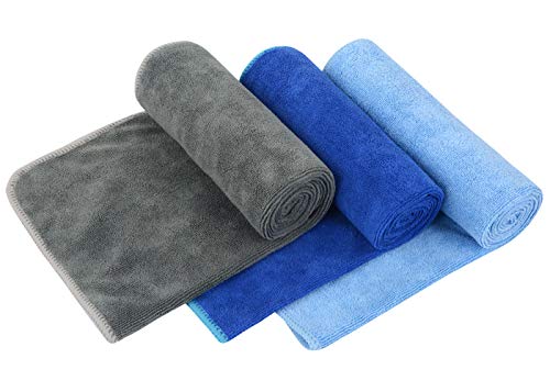 VIVOTE Toallas de Microfibra para Gimnasia Deportes Fitness Workout Sweat Towel Super Absorbent 3 Pack 35x75 CM (Gris + Azul Oscuro + Azul Claro)