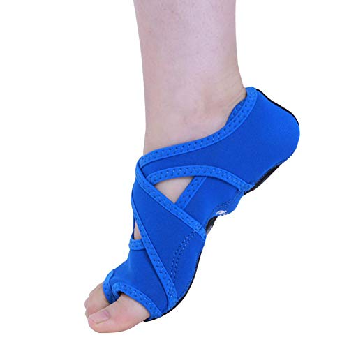 VIWIV Calcetines De Yoga, Calcetines De Masaje Deportivo con Punta Semideslizante, Calcetines Clásicos De Neopreno De Medio Dedo, Adecuados para Hombres Y Mujeres Calcetines De Baile Pilates,Azul,L