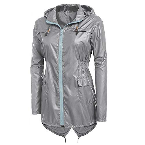 VJGOAL Moda Informal de Mujer Ligera de Color sólido con Capucha Larga Cazadora Impermeable Impermeable Activa Lluvia Exterior Sudadera Escudo(XL,Gris) VJGOAL Moda Informal de Mujer Ligera de Color sólido con Capucha Larga Cazadora Impermeable Impermeable Activa Lluvia Exterior Sudadera Escudo(XL,Gris)