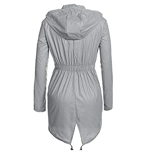 VJGOAL Moda Informal de Mujer Ligera de Color sólido con Capucha Larga Cazadora Impermeable Impermeable Activa Lluvia Exterior Sudadera Escudo(XL,Gris)