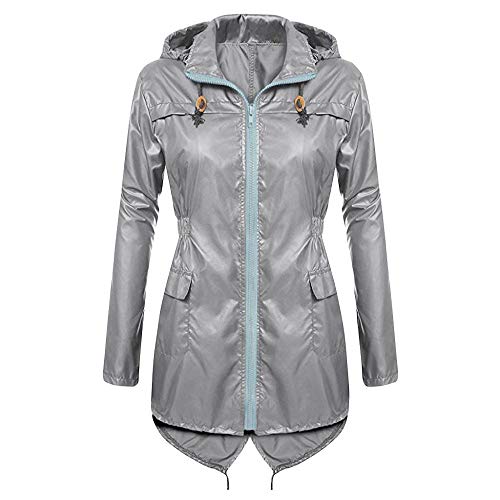 VJGOAL Moda Informal de Mujer Ligera de Color sólido con Capucha Larga Cazadora Impermeable Impermeable Activa Lluvia Exterior Sudadera Escudo(XL,Gris) VJGOAL Moda Informal de Mujer Ligera de Color sólido con Capucha Larga Cazadora Impermeable Impermeable Activa Lluvia Exterior Sudadera Escudo(XL,Gris)