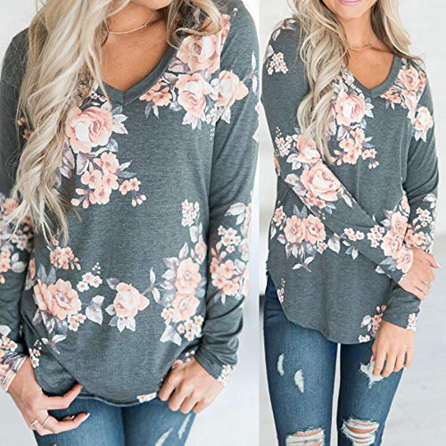 VJGOAL Mujeres Casual Fashion Loose v Cuello impresión Flor Top Blusa de Manga Larga Ladies Casual Tops Camiseta VJGOAL Mujeres Casual Fashion Loose v Cuello impresión Flor Top Blusa de Manga Larga Ladies Casual Tops Camiseta