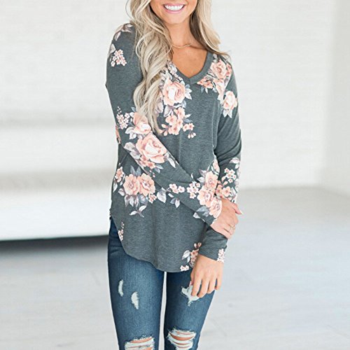 VJGOAL Mujeres Casual Fashion Loose v Cuello impresión Flor Top Blusa de Manga Larga Ladies Casual Tops Camiseta VJGOAL Mujeres Casual Fashion Loose v Cuello impresión Flor Top Blusa de Manga Larga Ladies Casual Tops Camiseta
