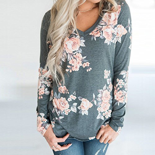 VJGOAL Mujeres Casual Fashion Loose v Cuello impresión Flor Top Blusa de Manga Larga Ladies Casual Tops Camiseta VJGOAL Mujeres Casual Fashion Loose v Cuello impresión Flor Top Blusa de Manga Larga Ladies Casual Tops Camiseta