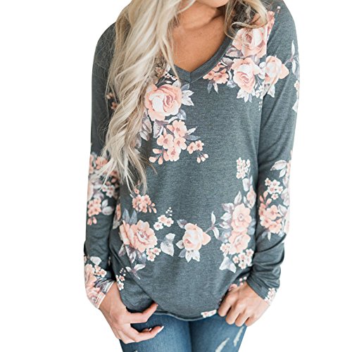 VJGOAL Mujeres Casual Fashion Loose v Cuello impresión Flor Top Blusa de Manga Larga Ladies Casual Tops Camiseta VJGOAL Mujeres Casual Fashion Loose v Cuello impresión Flor Top Blusa de Manga Larga Ladies Casual Tops Camiseta