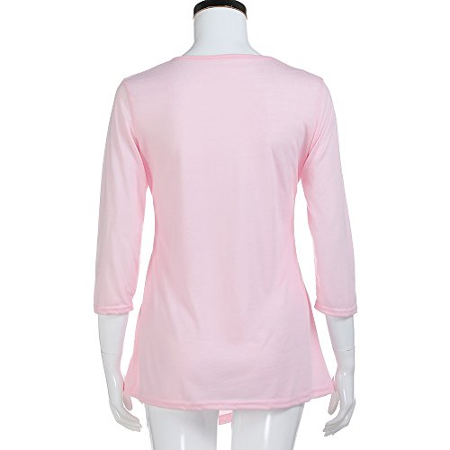 VJGOAL Mujeres de Moda Casual de Manga Larga botón Flojo Trim Blusa de Color sólido Sexy Grande Cuello Redondo túnica Camiseta