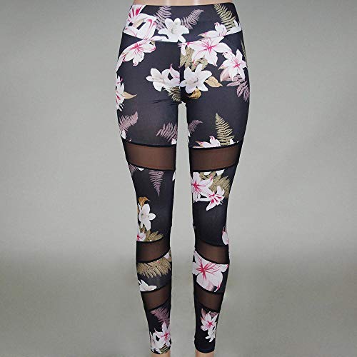 VJGOAL Mujeres Moda Casual Estampado de Flores Sexy Malla Empalme Pantalones de Yoga Cintura Alta Deportes Correr Fitness Pantalones Elasticidad Leggings Pantalones