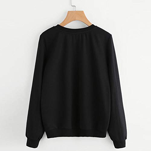 VJGOAL Mujeres Moda Casual Otoño e Invierno Lindo Gato impresión Suéter de Cuello Redondo de Manga Larga Color sólido Blusa Jersey(M,Negro VJGOAL Mujeres Moda Casual Otoño e Invierno Lindo Gato impresión Suéter de Cuello Redondo de Manga Larga Color sólido Blusa Jersey(M,Negro