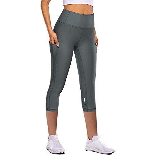 VJGOAL Pantalones de Yoga de Cintura Alta para Mujer con Bolsillos Casual Color sólido Leggings Capri Reflectantes de Secado rápido Medias elásticas Corriendo Gimnasio Pantalones Deportivos