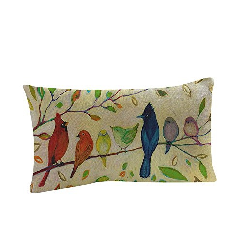 VJGOAL Patrón de Flores y pájaros Impresión Sofá Cama Festival Decoración del hogar Suave Funda de cojín rectángulo cómodo Lumbar Funda de Almohada(30_x_50_cm,Multicolor2)