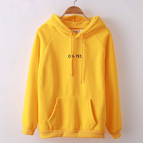 VJGOALModa Casual para Mujer Carta de Manga Larga de impresión Sudadera con Capucha de Color sólido Sudadera con Capucha Tops Blusa(XL,Amarillo)