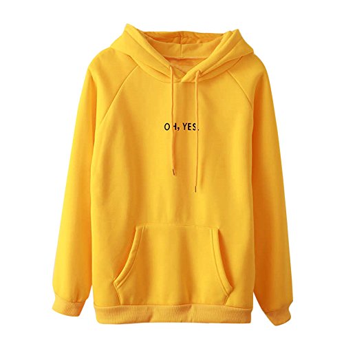 VJGOALModa Casual para Mujer Carta de Manga Larga de impresión Sudadera con Capucha de Color sólido Sudadera con Capucha Tops Blusa(XL,Amarillo)