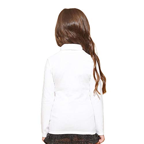 VKA42 Camiseta para niñas OXIN Cuello Alto Manga Larga y Felpa en el Interior (Blanco, 8/10 años)