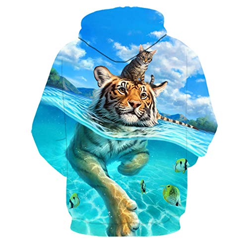 Vlejoy Sudaderas con Capucha Estampado Sudadera con Capucha para Hombre Impresión 3D Patrón De Tigre Sudadera con Capucha Gatito Suéter Par-L