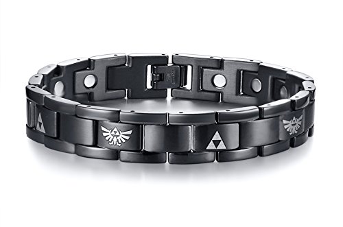 VNOX Negro de Acero Inoxidable The Legend of Zelda Triforce Brazalete Pulseras de Terapia Magnética para Hombres, Herramienta Ajustable