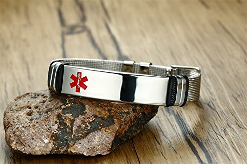 VNOX Nombre de Acero Inoxidable ID de Alerta Médica de Ice Pulsera Ajustable Pulsera de Emergencia Sos para Hombres Mujeres,Type 2 Diabetes Grabada