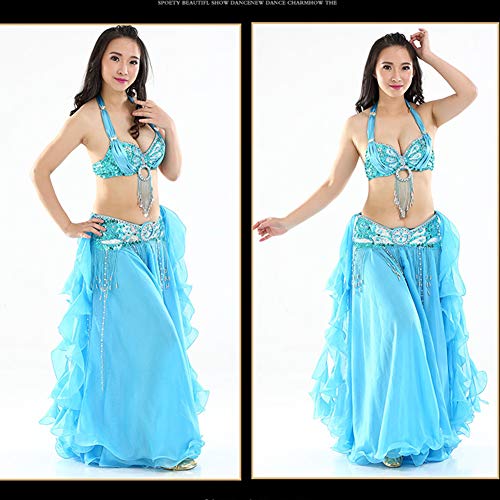 Vobony Falda Danza del Vientre Mujer Profesional Color Sólido Falda de Gasa Largas Disfraz de Baile Vestido de Baile Ropa de Rendimiento (Lago Azul)