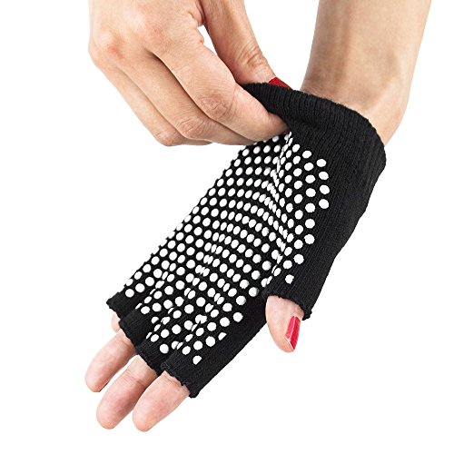 Vococal - 1 par Guantes Deporte Elástico Sin Dedos de Transpirable Antideslizante para Mujer Yoga Pilates Ejercicio con Puntos de Silicona Blanca,Negro