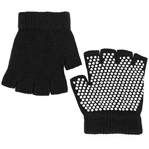 Vococal - 1 par Guantes Deporte Elástico Sin Dedos de Transpirable Antideslizante para Mujer Yoga Pilates Ejercicio con Puntos de Silicona Blanca,Negro