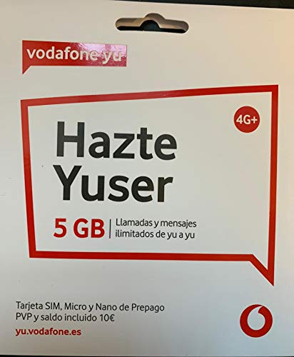 Vodafone Yuser - Tarjeta SIM, 1,2GB, 15 Minutos y Roaming.